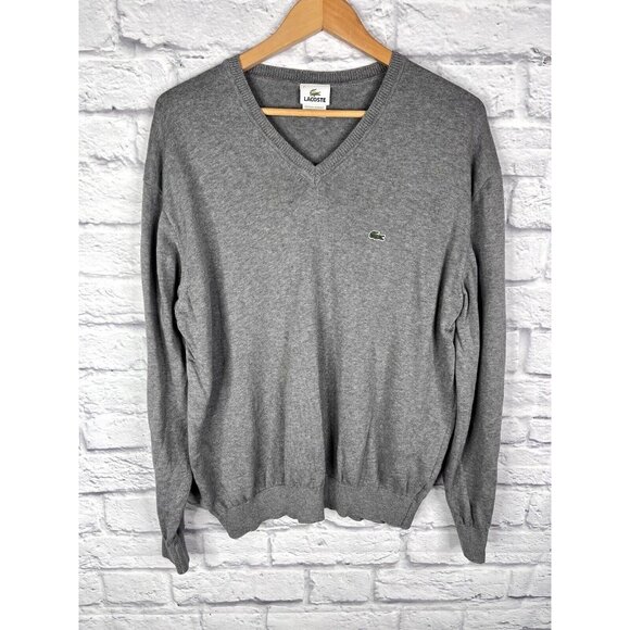 LACOSTE Men's Light Gray V-Neck Sweater Size 7/US 2XL - Picture 1 of 5